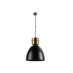 ANDRÉ Black and Gold Pendant Light with a sleek black bell-style shade and luxurious gold base, perfect for modern interiors.