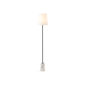 ÉlOISE White Marble Floor Lamp with a luxurious white marble base and slim black pole, perfect for adding elegance to modern interiors.