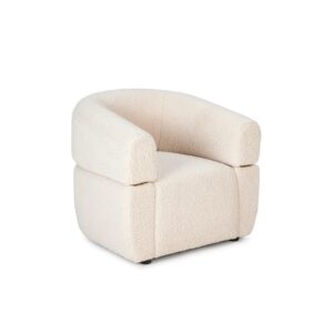 ORITZ Beige Boucle Armchair with plump cushioning and cream boucle fabric upholstery. Shop now at Louis & Henry