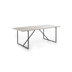 URIEL White Marble Dining Table with rectangular top and black geometric metal base