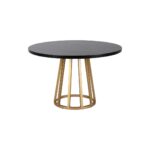 Modern dining table with geometric Gold Metal circular base and black cedar wood tabletop, dimensions 120x120x75 cm, product code TN5064783.