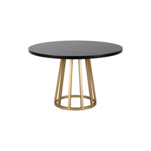 Modern dining table with geometric Gold Metal circular base and black cedar wood tabletop, dimensions 120x120x75 cm, product code TN5064783.
