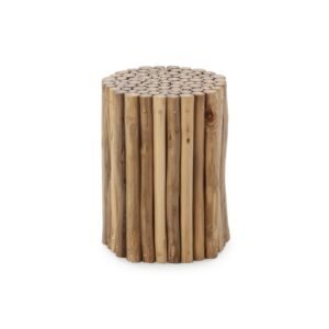 ORION Natural Teak Wood Stool made from bundled teak branches in a cylindrical shape. Shop now at Louis & Henry