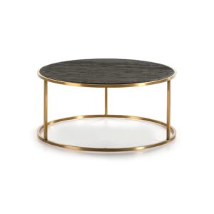 CHIARA Dark Brown And Gold Coffee Table with square wooden top and gold metal frame Shop now at Louis & Henry
