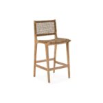 MIKAE teak barstool with woven rope seat, featuring a sleek design suitable for indoor and outdoor settings. UK best luxury furniture at Louis & Henry, the kings of furniture