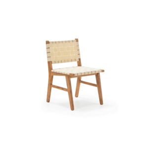 NATHAN teak dining chair with beige woven seat and backrest, showcasing a mid-century modern design