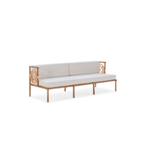 TIFFANY large white teak sofa with sleek design and plush cushions, perfect for indoor and outdoor spaces. Shop designer garden furniture at Louis and Henry. UK Teak Garden Furniture.