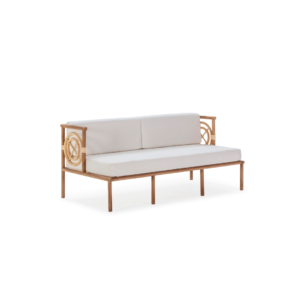TIFFANY medium white teak sofa with sleek design and comfortable cushions, suitable for smaller indoor and outdoor spaces. Shop now at Louis & Henry. www.louisandhenry.co.uk
