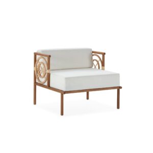 TIFFANY white teak armchair with sleek design and comfortable cushions, perfect for indoor and outdoor spaces