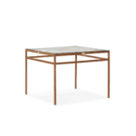 TIFFANY Teak and Glass Dining Table with a teak wood base and sleek glass top, measuring 100 cm width x 100 cm depth x 76 cm height. Shop now at Louis & Henry