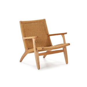 BRIDGID Ash Wood and Rope Armchair featuring a natural woven seat and backrest with a light wood frame