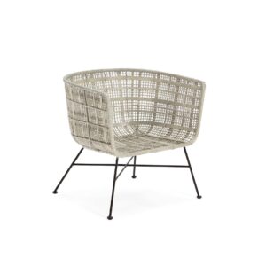 Black and white woven wicker chair with a modern design. Shop now at Louis & Henry