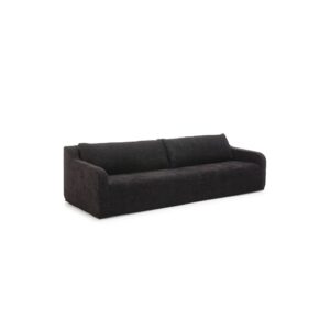 Plush black fabric 4-seat sofa with a modern, boxy design