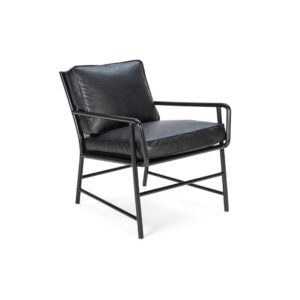 ALEX Black Leather Armchair with metal frame, featuring modern design and comfortable seating
