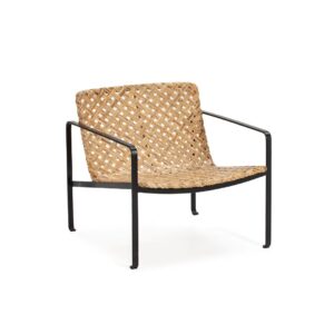 VAR Natural Wicker & Metal Armchair with intricate woven seat and black metal frame. Shop now at Louis & Henry