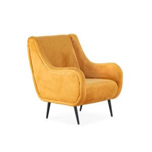 ENKI Black and Yellow Velvet Armchair with curved design and sleek metal legs