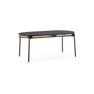 Marco Black Oval Dining Table with rattan inlay and metal legs