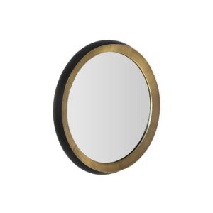 NEST Circular Mirror with black outer frame and gold inner rim. Shop now at Louis & Henry