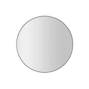 Large circular mirror with thin black frame against white background