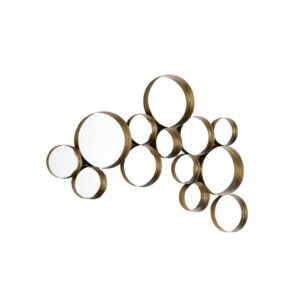 Luxe wall mirror collection featuring multiple circular mirrors in gold-tone frames arranged in an abstract pattern.