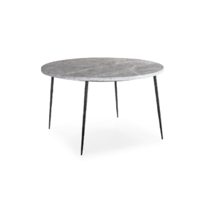 VALENTINE Grey Marble Dining Table with a thick circular natural grey marble top, measuring 125x125x75 cm.