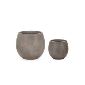 Set of two anthracite grey cement planters, one large and one small, with clean geometric lines. Shop now at Louis & Henry