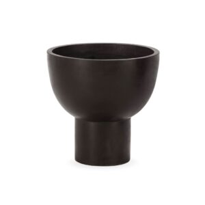 Large black cement planter with a modern elevated bowl design on a cylindrical base. Shop now at Louis & Henry