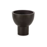 Small black cement planter with a modern elevated bowl design on a compact cylindrical base