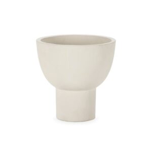 Medium-sized white cement planter with a modern elevated bowl design on a cylindrical base