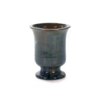 Large stoneware planter with a marbled blue-gray glaze and golden streaks, featuring a classic urn shape with a flared rim