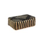 MOET Shumak Black & Natural Pouffe featuring a textured top and striped sides in contrasting black and natural fibers. Luxury pouf at Louisandhenry.co.uk