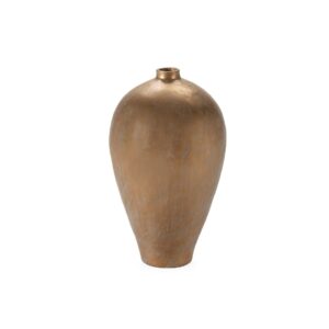 Tall, slender vase in antique gold with a weathered finish, featuring an elegant amphora-inspired shape. Shop now at Louis & Henry