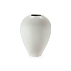 LAVIN Medium White Fibre Cement Vase featuring a sleek, rounded silhouette and a subtle tapered neck, perfect for contemporary interiors.