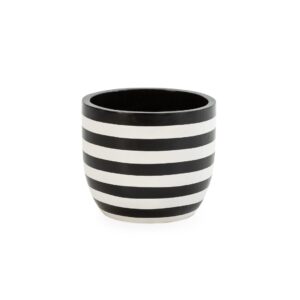 GRACE Black and White Fibre Cement Planter (Small) with bold stripe design, perfect for modern interiors and exteriors.