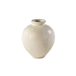 Medium-sized cream terracotta vase with rounded body and curved neck. luxury terracotta - louisandhenry.co.uk