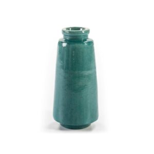 Tall turquoise blue ceramic vase with tapered body and flared neck