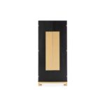 JANUS Black And Gold Wardrobe luxury black wood wardrobe with gold metal base and accents in a modern bedroom interior.