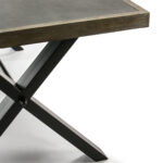 KENZO Cement Top Dining Table with black metal X-shaped legs and industrial design.