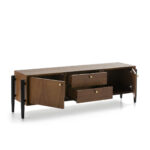 ITALO Solid Natural Wood TV Unit with black legs and brass-accented handles.