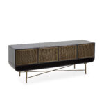 NAOMI Black and Gold Metal Sideboard with sleek design and gold mesh doors.