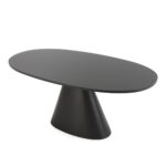 HAVIL Black and Gold Fibreglass Dining Table with an elongated oval top and conical base, featuring a matte black finish with subtle gold accents.