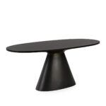 HAVIL Black and Gold Fibreglass Dining Table with an elongated oval top and conical base, featuring a matte black finish with subtle gold accents.