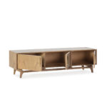 AZIEL Cedar Wood TV Unit with a natural finish and luxurious golden metal handles.