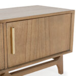 AZIEL Cedar Wood TV Unit with a natural finish and luxurious golden metal handles.