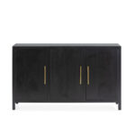 LUXOR Large Black Cedar Wood Sideboard with elegant gold handles, featuring a sleek black finish and three doors with adjustable shelves.