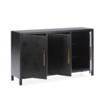 LUXOR Large Black Cedar Wood Sideboard with elegant gold handles, featuring a sleek black finish and three doors with adjustable shelves.