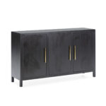 LUXOR Large Black Cedar Wood Sideboard with elegant gold handles, featuring a sleek black finish and three doors with adjustable shelves.