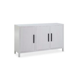 LUXOR White Cedar Wood Sideboard with black handles, featuring three doors and a sleek white finish. Shop at Louis & Henry