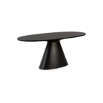 HAVIL Black and Gold Fibreglass Dining Table with an elongated oval top and conical base, featuring a matte black finish with subtle gold accents. Shop now at Louis & Henry. www.louisandhenry.co.uk