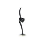 Tall black bronze sculptural form with intertwining elements on white marble base. Shop luxury Sculptures at Louis & Henry